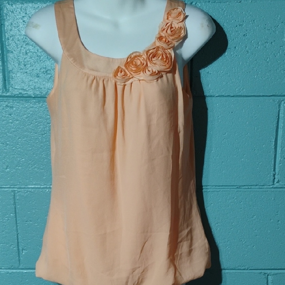 H&M Peach Sleeveless Blouse with Floral Detail